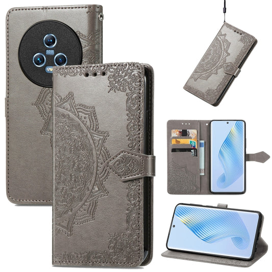 For Honor Magic5 Mandala Flower Embossed Leather Phone Case(Grey) - Honor Cases by buy2fix | Online Shopping UK | buy2fix
