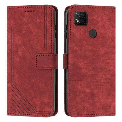 For Xiaomi Redmi 9C / 10A  / Poco C31 Skin Feel Stripe Pattern Leather Phone Case with Lanyard(Red) - Xiaomi Cases by buy2fix | Online Shopping UK | buy2fix