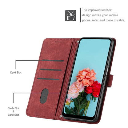 For Samsung Galaxy A03 Core Skin Feel Stripe Pattern Leather Phone Case with Lanyard(Red) - Galaxy Phone Cases by buy2fix | Online Shopping UK | buy2fix