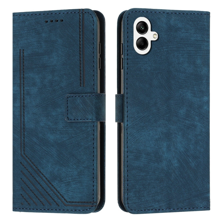For Samsung Galaxy A04e / F04 Skin Feel Stripe Pattern Leather Phone Case with Lanyard(Blue) - Galaxy Phone Cases by buy2fix | Online Shopping UK | buy2fix