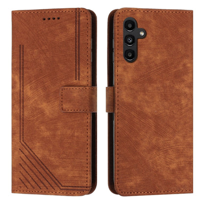 For Samsung Galaxy A14 5G Skin Feel Stripe Pattern Leather Phone Case with Lanyard(Brown) - Galaxy Phone Cases by buy2fix | Online Shopping UK | buy2fix