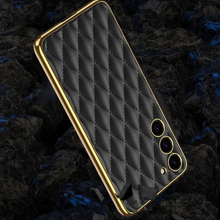 For Samsung Galaxy S23+ 5G GKK Rhombus Pattern Electroplating Plain PU Phone Case(Black) - Galaxy S23+ 5G Cases by GKK | Online Shopping UK | buy2fix