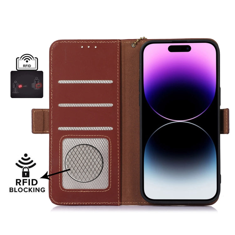 For Google Pixel 8 Pro Genuine Leather Magnetic RFID Leather Phone Case(Coffee) - Google Cases by buy2fix | Online Shopping UK | buy2fix