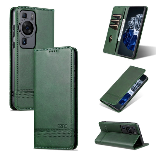 For Huawei P60 / P60 Pro AZNS Magnetic Calf Texture Flip Leather Phone Case(Dark Green) - Huawei Cases by AZNS | Online Shopping UK | buy2fix