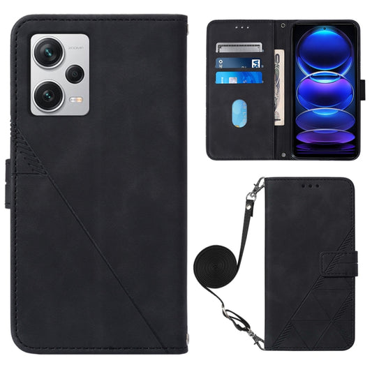 For Xiaomi Redmi Note 12 Pro+ 5G Global Crossbody 3D Embossed Flip Leather Phone Case(Black) - Note 12 Pro+ Cases by buy2fix | Online Shopping UK | buy2fix