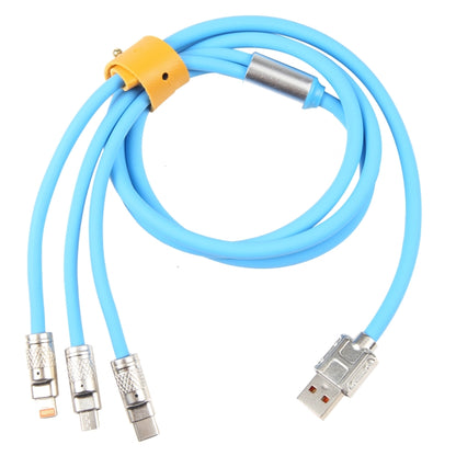 Mech Series 6A 120W 3 in 1 Metal Plug Silicone Fast Charging Data Cable, Length: 1.2m(Blue) -  by buy2fix | Online Shopping UK | buy2fix