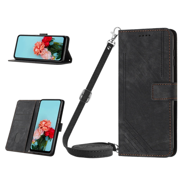 For OnePlus Nord CE 3/Nord CE 3 Lite/Nord N30 Skin Feel Stripe Pattern Leather Phone Case with Lanyard(Black) - OnePlus Cases by buy2fix | Online Shopping UK | buy2fix