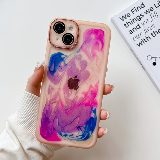 For iPhone 14 Plus Oil Painting Electroplating TPU Phone Case(Pink) - iPhone 14 Plus Cases by buy2fix | Online Shopping UK | buy2fix