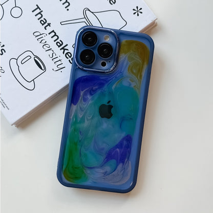 For iPhone 13 Pro Max Oil Painting Electroplating TPU Phone Case(Blue) - iPhone 13 Pro Max Cases by buy2fix | Online Shopping UK | buy2fix