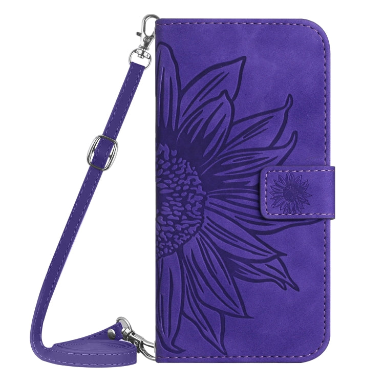 For Xiaomi Poco F5 Pro Skin Feel Sun Flower Embossed Flip Leather Phone Case with Lanyard(Dark Purple) - Xiaomi Cases by buy2fix | Online Shopping UK | buy2fix