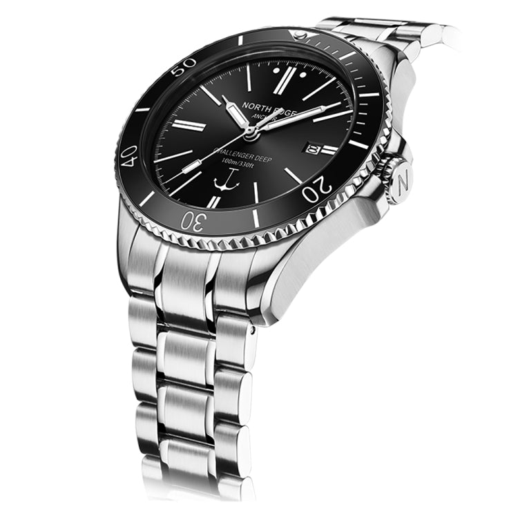 NORTH EDGE ANCHOR Men Outdoor 100m Waterproof Mechanical Watch(Black) - Metal Strap Watches by NORTH EDGE | Online Shopping UK | buy2fix