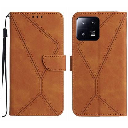 For Xiaomi 13 Stitching Embossed Leather Phone Case(Brown) - 13 Cases by buy2fix | Online Shopping UK | buy2fix