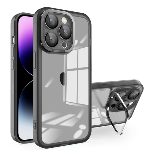 For iPhone 12 Pro Max Invisible Lens Bracket Matte Transparent Phone Case(Black) - iPhone 12 Pro Max Cases by buy2fix | Online Shopping UK | buy2fix