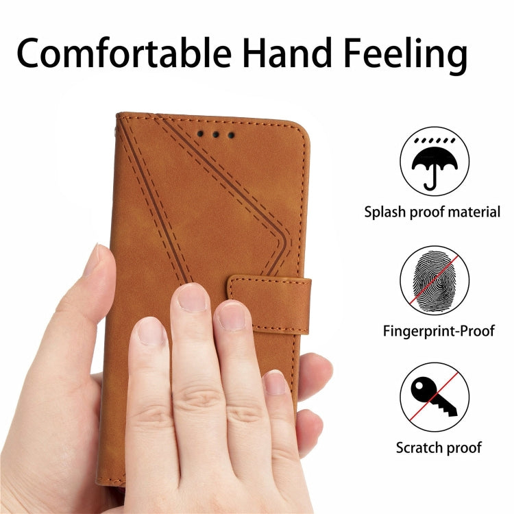 For iPhone 14 Plus Stitching Embossed Leather Phone Case(Brown) - iPhone 14 Plus Cases by buy2fix | Online Shopping UK | buy2fix