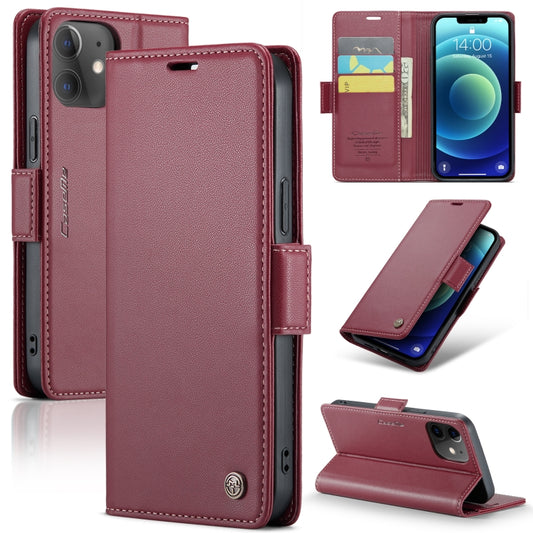 For iPhone 12 / 12 Pro CaseMe 023 Butterfly Buckle Litchi Texture RFID Anti-theft Leather Phone Case(Wine Red) - iPhone 12 / 12 Pro Cases by CaseMe | Online Shopping UK | buy2fix