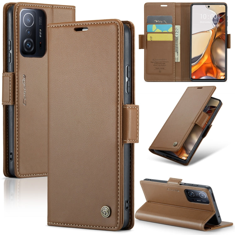 For Xiaomi 11T / 11T Pro CaseMe 023 Butterfly Buckle Litchi Texture RFID Anti-theft Leather Phone Case(Brown) - Xiaomi Cases by CaseMe | Online Shopping UK | buy2fix