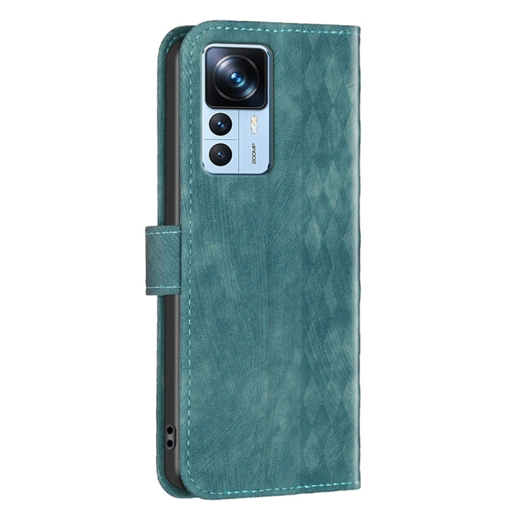 For Xiaomi 12T / 12T Pro Plaid Embossed Leather Phone Case(Green) - Xiaomi Cases by buy2fix | Online Shopping UK | buy2fix