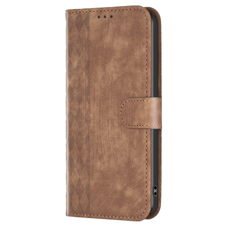 For Xiaomi Redmi 10 2022 Plaid Embossed Leather Phone Case(Brown) - Xiaomi Cases by buy2fix | Online Shopping UK | buy2fix