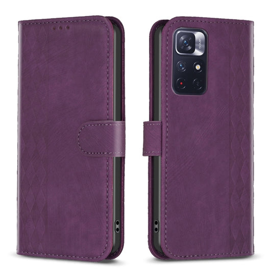 For Xiaomi Redmi Note 11 Plaid Embossed Leather Phone Case(Purple) - Redmi Note 11 Case by buy2fix | Online Shopping UK | buy2fix