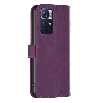 For Xiaomi Redmi Note 11 Plaid Embossed Leather Phone Case(Purple) - Redmi Note 11 Case by buy2fix | Online Shopping UK | buy2fix