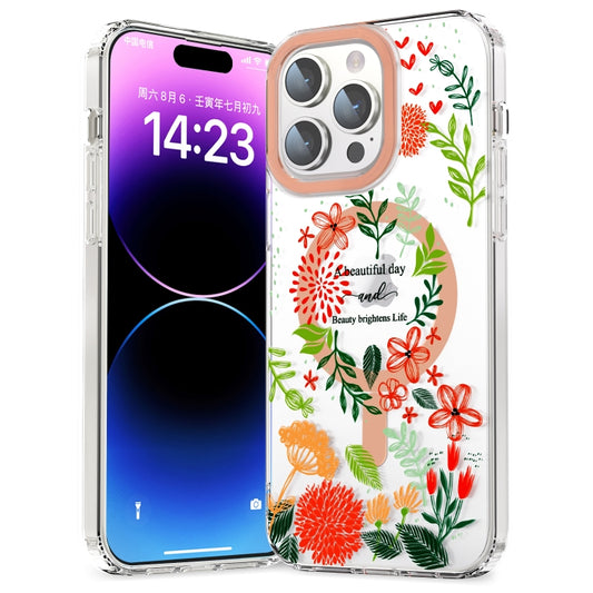 For iPhone 13 MagSafe Magnetic TPU Phone Case(Red Flowers and Green Leaves) - iPhone 13 Cases by buy2fix | Online Shopping UK | buy2fix