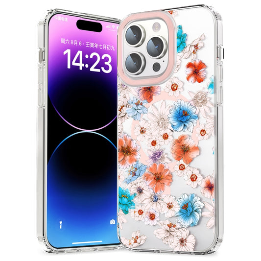 For iPhone 12 Pro Max MagSafe Magnetic TPU Phone Case(White Blue Flower) - iPhone 12 Pro Max Cases by buy2fix | Online Shopping UK | buy2fix