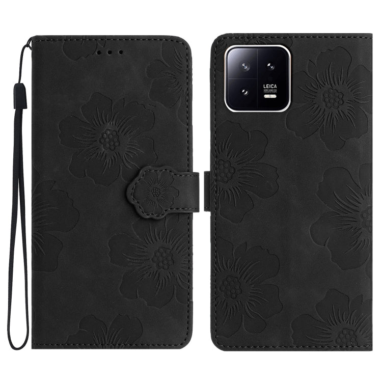 For Xiaomi 13 Flower Embossing Pattern Leather Phone Case(Black) - 13 Cases by buy2fix | Online Shopping UK | buy2fix