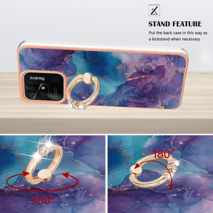 For Xiaomi Redmi 10C Electroplating Marble Dual-side IMD Phone Case with Ring(Purple 016) - Xiaomi Cases by buy2fix | Online Shopping UK | buy2fix