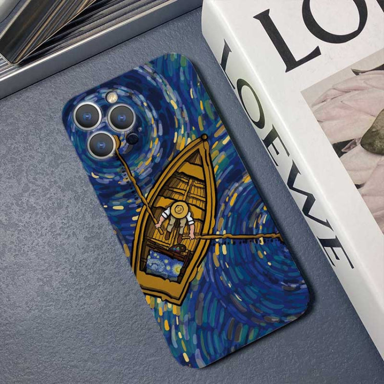 For iPhone 13 Pro Max Precise Hole Oil Painting Pattern PC Phone Case(Boating) - iPhone 13 Pro Max Cases by buy2fix | Online Shopping UK | buy2fix