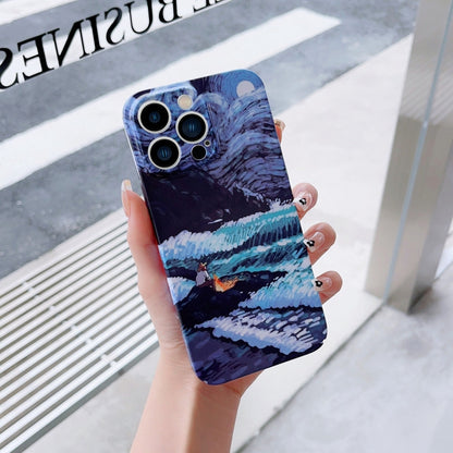 For iPhone 14 Precise Hole Oil Painting Pattern PC Phone Case(Sea Wave) - iPhone 14 Cases by buy2fix | Online Shopping UK | buy2fix
