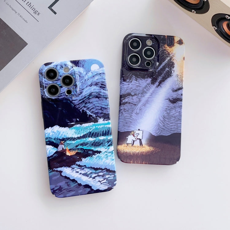 For iPhone 14 Plus Precise Hole Oil Painting Pattern PC Phone Case(Thinker) - iPhone 14 Plus Cases by buy2fix | Online Shopping UK | buy2fix