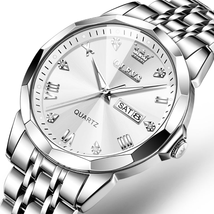 OLEVS 9931 Men Luminous Waterproof Quartz Watch(White + Silver) - Metal Strap Watches by OLEVS | Online Shopping UK | buy2fix