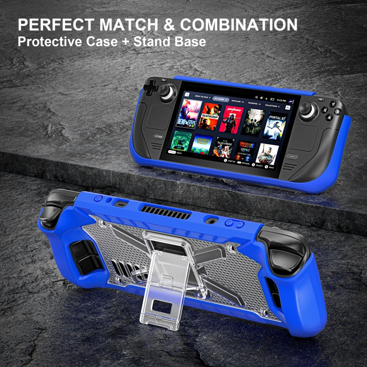 For Steam Deck Shockproof Game Console Case with Holder & Shoulder Strap(Blue+Transparent) - Accessories by buy2fix | Online Shopping UK | buy2fix