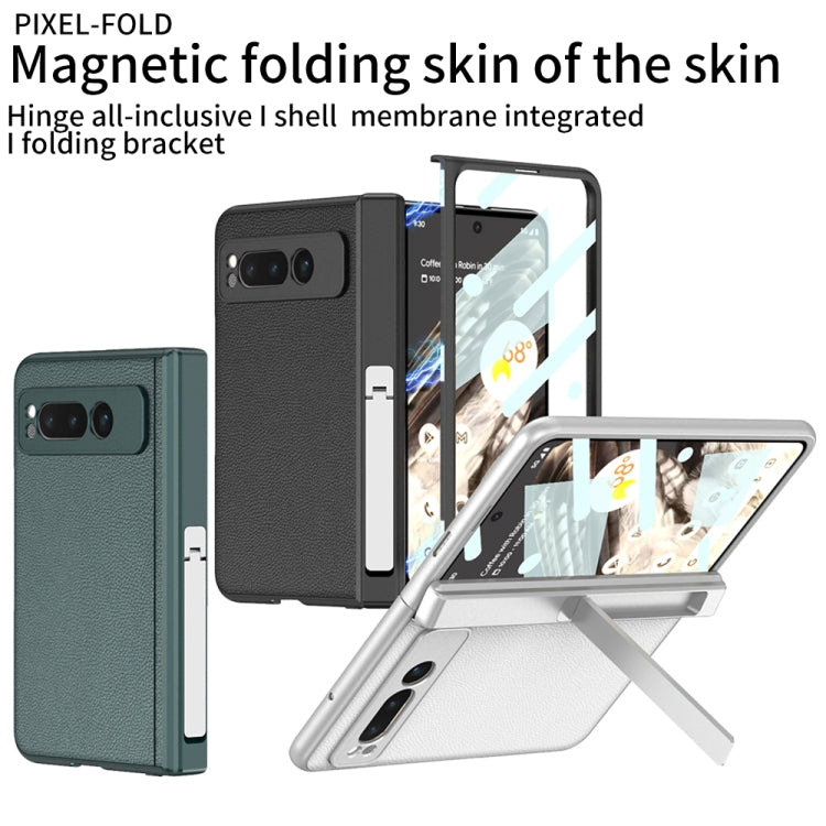 For Google Pixel Fold GKK Integrated Fold Hinge Leather Phone Case with Holder(Carbon Fibre Black) - Google Cases by GKK | Online Shopping UK | buy2fix