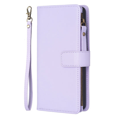 For iPhone 14 / 13 9 Card Slots Zipper Wallet Leather Flip Phone Case(Light Purple) - iPhone 14 Cases by buy2fix | Online Shopping UK | buy2fix