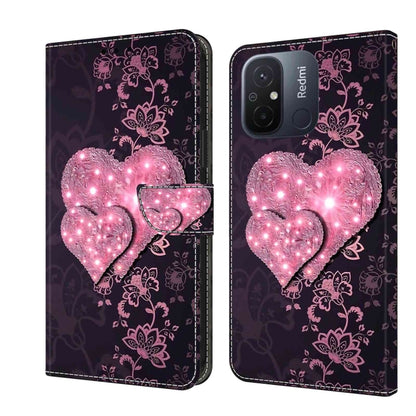 For Xiaomi Redmi 11A 4G / Redmi 12C Global Crystal 3D Shockproof Protective Leather Phone Case(Lace Love) - Xiaomi Cases by buy2fix | Online Shopping UK | buy2fix