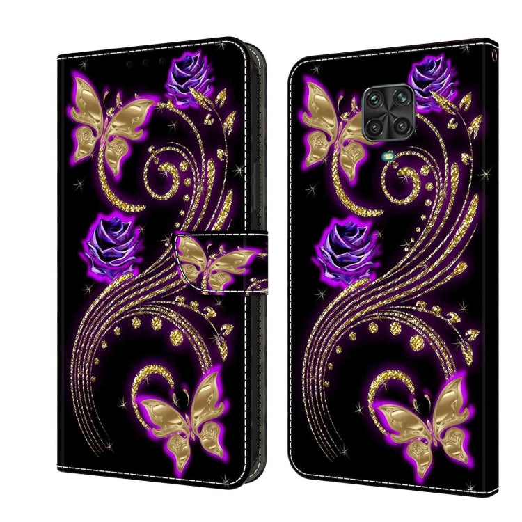 For Xiaomi Redmi Note 9 Pro Crystal 3D Shockproof Protective Leather Phone Case(Purple Flower Butterfly) - Xiaomi Cases by buy2fix | Online Shopping UK | buy2fix