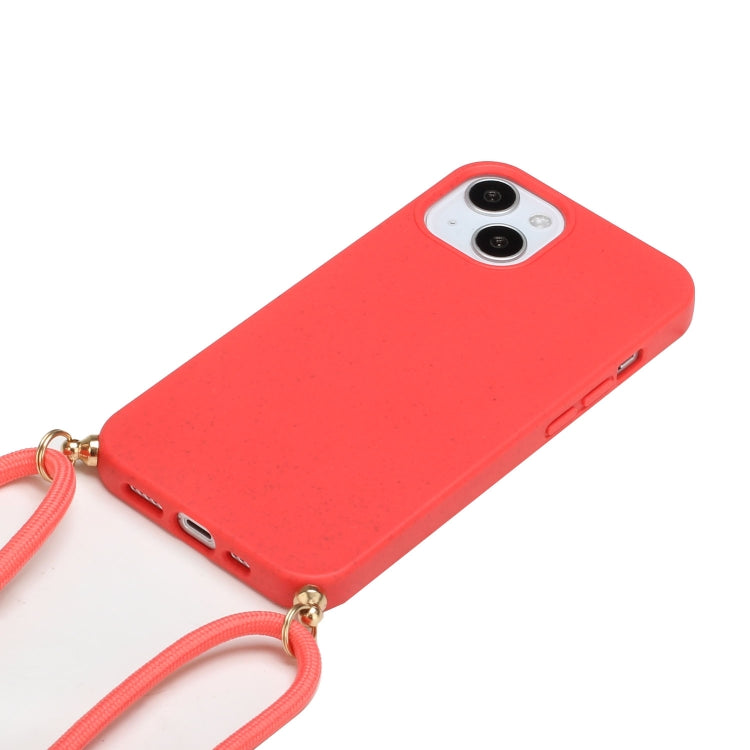 For iPhone 15 Wheat Straw Material + TPU Phone Case with Lanyard(Red) - iPhone 15 Cases by buy2fix | Online Shopping UK | buy2fix