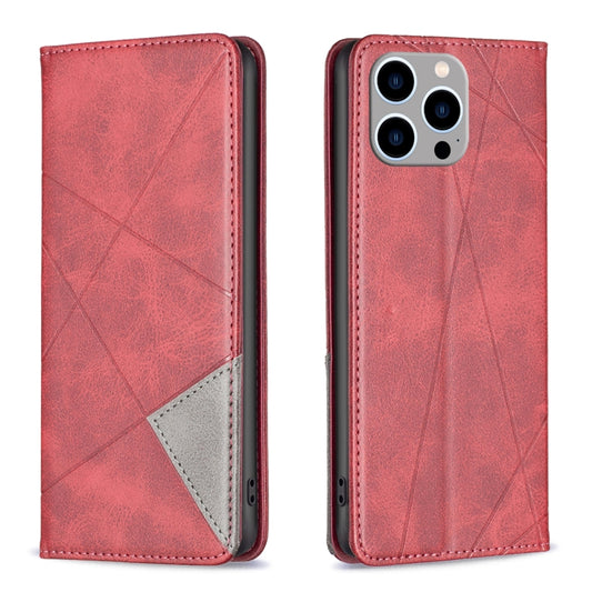 For iPhone 15 Pro Max Rhombus Texture Magnetic Leather Phone Case(Red) - iPhone 15 Pro Max Cases by buy2fix | Online Shopping UK | buy2fix