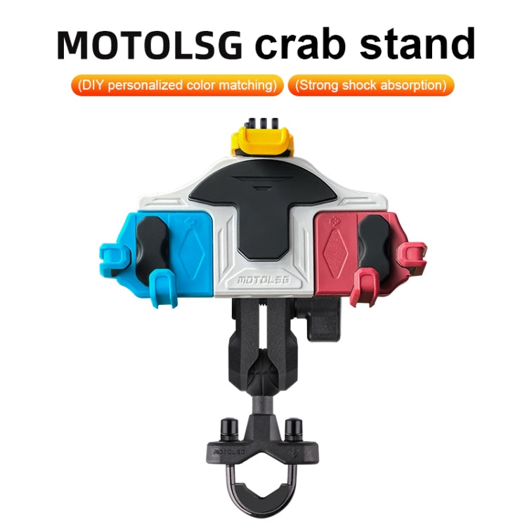 MOTOSLG Crab Motorcycle Phone Clamp Bracket L-Type Rear Mirror Mount with Anti-theft Lock(Yellow Blue White) - Holder by MOTOLSG | Online Shopping UK | buy2fix