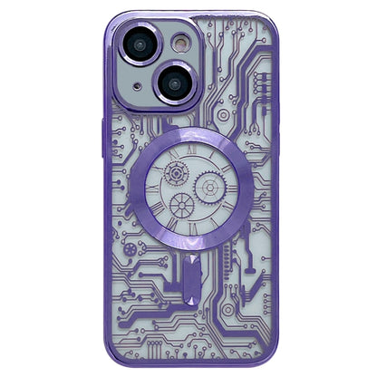 For iPhone 13 Electroplated Circuit Board Pattern MagSafe Phone Case(Purple) - iPhone 13 Cases by buy2fix | Online Shopping UK | buy2fix