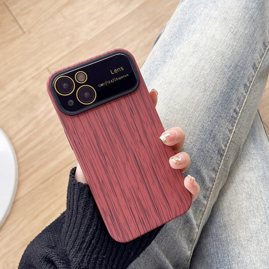 For iPhone 13 Wood Grain TPU Phone Case with Lens Film(Red) - iPhone 13 Cases by buy2fix | Online Shopping UK | buy2fix