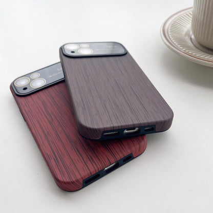 For iPhone 13 Pro Max Wood Grain TPU Phone Case with Lens Film(Brown) - iPhone 13 Pro Max Cases by buy2fix | Online Shopping UK | buy2fix