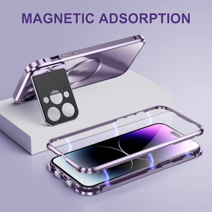 For iPhone 13 Pro Max Large Window Holder MagSafe Magnetic Metal Phone Case(Silver) - iPhone 13 Pro Max Cases by buy2fix | Online Shopping UK | buy2fix
