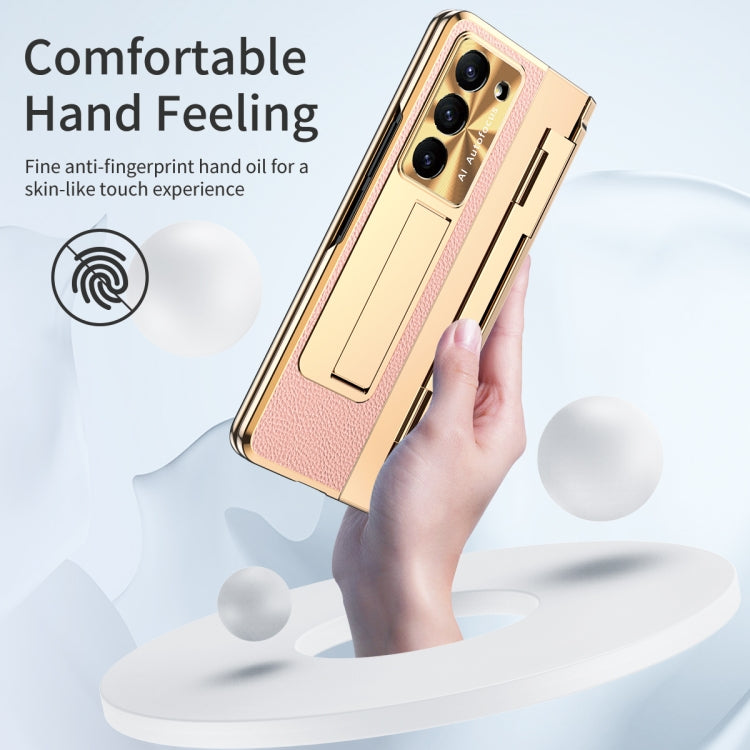 For Samsung Galaxy Z Fold5 5G Integrated Full Coverage Pen Slot Folding Phone Case with Stylus(Gold+Pink) - Galaxy Z Fold5 Cases by buy2fix | Online Shopping UK | buy2fix