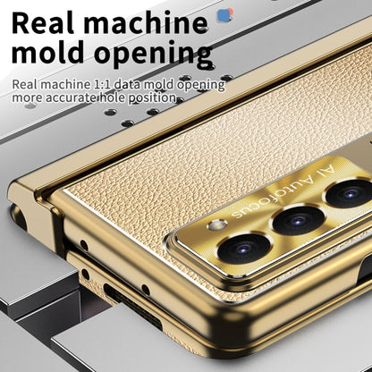 For Samsung Galaxy Z Fold5 Litchi Pattern Magnetic Shell Film Integrated Shockproof Phone Case(Champagne Gold) - Galaxy Z Fold5 Cases by buy2fix | Online Shopping UK | buy2fix