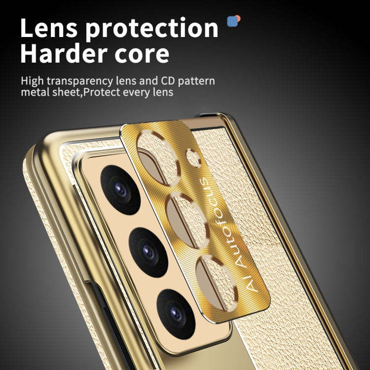 For Samsung Galaxy Z Fold5 Litchi Pattern Magnetic Shell Film Integrated Shockproof Phone Case(Champagne Gold) - Galaxy Z Fold5 Cases by buy2fix | Online Shopping UK | buy2fix