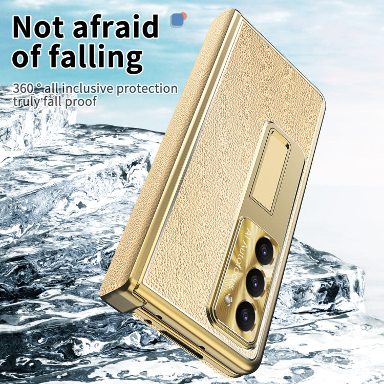 For Samsung Galaxy Z Fold5 Litchi Pattern Magnetic Shell Film Integrated Shockproof Phone Case(Champagne Gold) - Galaxy Z Fold5 Cases by buy2fix | Online Shopping UK | buy2fix