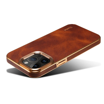 For iPhone 14 Plus Denior Oil Wax Cowhide Plating Phone Case(Brown) - iPhone 14 Plus Cases by Denior | Online Shopping UK | buy2fix