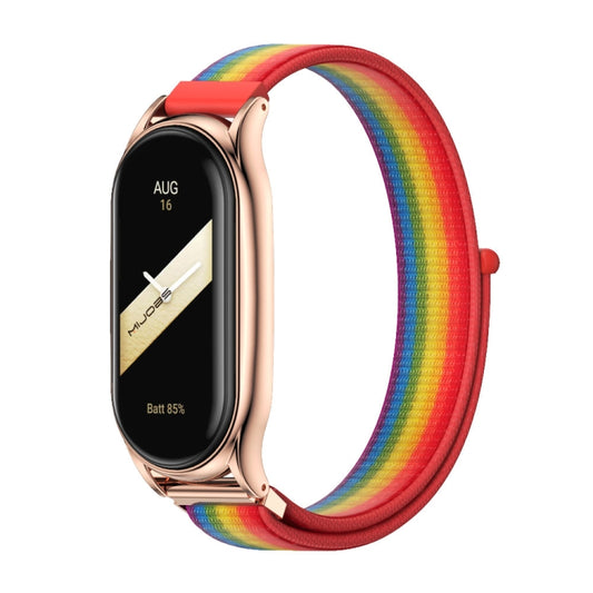 For Xiaomi Mi Band 8 Mijobs Plus Case Breathable Nylon Loop Watch Band(Rainbow Rose Gold) - Watch Bands by MIJOBS | Online Shopping UK | buy2fix